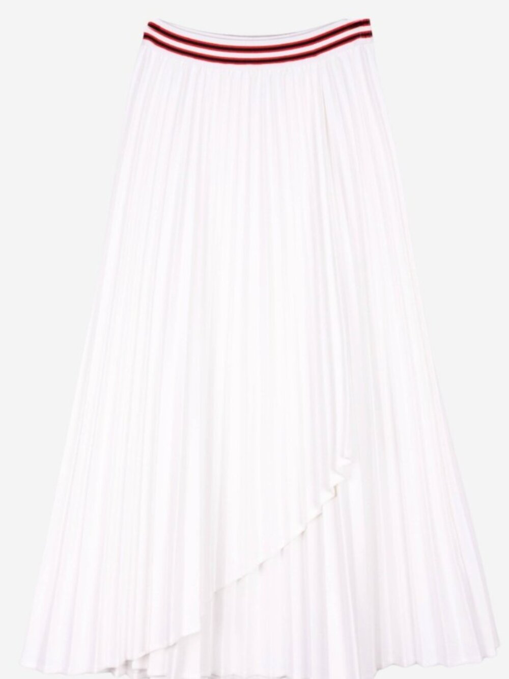 Maje Jouli Pleated Asymmetric A-Line Midi Skirt White Women's 34 French Designer